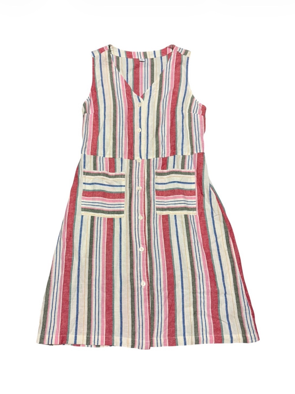 Sleeveless Button-Front Striped Linen Blend Dress